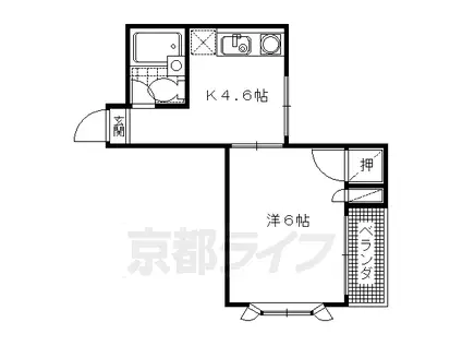 東海道本線 長岡京駅 徒歩3分 3階建 築39年(1K/3階)の間取り写真