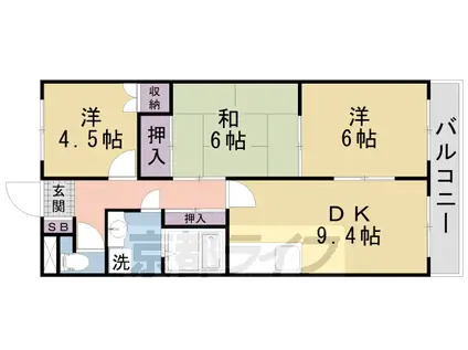 片町線 京田辺駅 徒歩15分 4階建 築28年(3DK/2階)の間取り写真