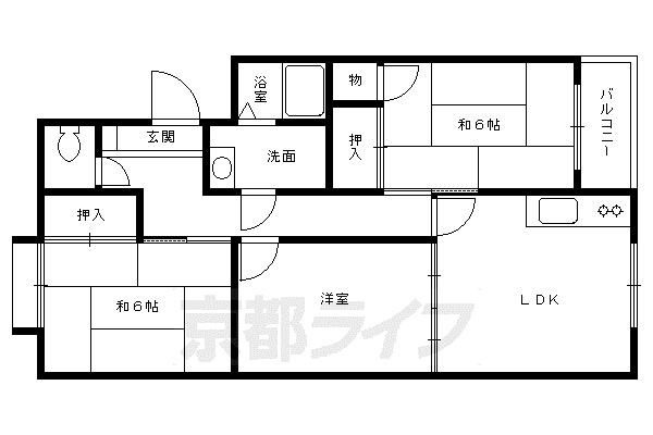 阪急電鉄京都線 西山天王山駅 徒歩14分 4階建 築35年(3LDK/2階)の間取り写真