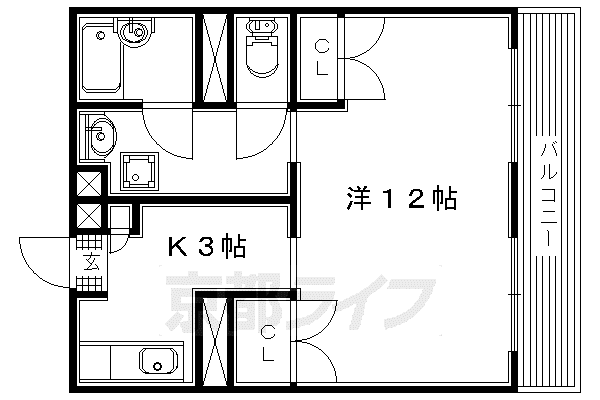 近鉄京都線 興戸駅 徒歩3分 5階建 築40年(1K/2階)の間取り写真