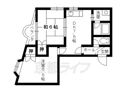 東海道本線 桂川駅(京都) 徒歩5分 4階建 築36年(2DK/4階)の間取り写真