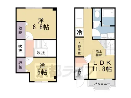 近鉄京都線 三山木駅 徒歩5分 2階建 築24年(2LDK/1階)の間取り写真