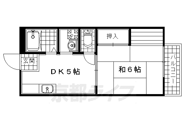 近鉄京都線 新田辺駅 徒歩6分 2階建 築37年(1DK/1階)の間取り写真