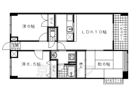 近鉄京都線 新田辺駅 徒歩8分 5階建 築27年(3LDK/5階)の間取り写真