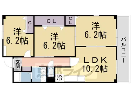 近鉄京都線 新田辺駅 徒歩13分 2階建 築23年(3LDK/1階)の間取り写真