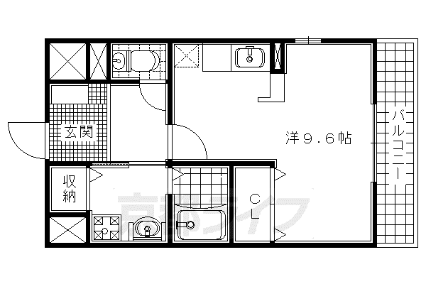 近鉄京都線 興戸駅 徒歩9分 2階建 築20年(1K/1階)の間取り写真