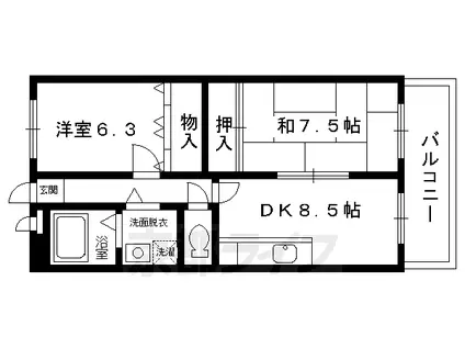 阪急電鉄京都線 長岡天神駅 徒歩13分 3階建 築34年(2LDK/3階)の間取り写真