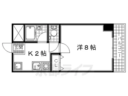 近鉄京都線 新田辺駅 徒歩4分 4階建 築28年(1K/1階)の間取り写真