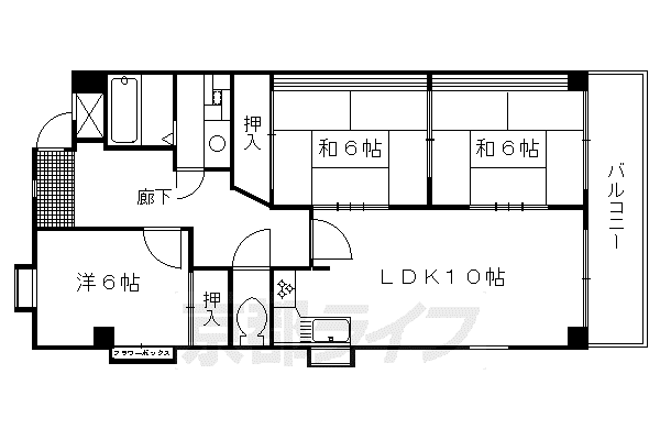 東海道本線 向日町駅 徒歩10分 3階建 築33年(3LDK/3階)の間取り写真