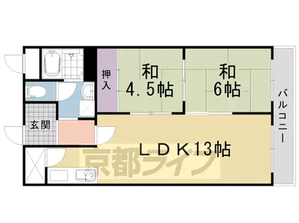 阪急電鉄京都線 西向日駅 徒歩13分 4階建 築48年(2LDK/2階)の間取り写真