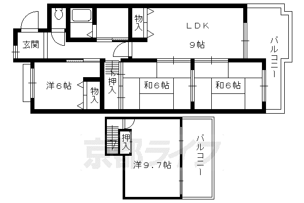 阪急電鉄京都線 東向日駅 徒歩13分 5階建 築40年(4LDK/4階)の間取り写真