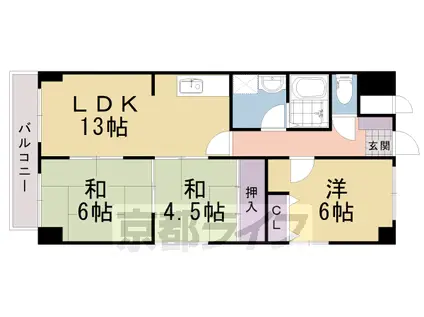 東海道本線 向日町駅 徒歩9分 7階建 築33年(3LDK/4階)の間取り写真