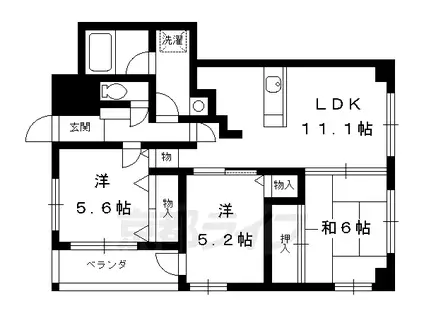 阪急電鉄京都線 長岡天神駅 徒歩7分 5階建 築35年(3LDK/3階)の間取り写真