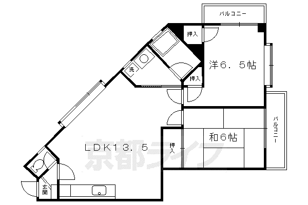 阪急電鉄京都線 東向日駅 徒歩13分 2階建 築33年(2LDK/2階)の間取り写真