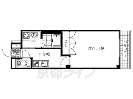 片町線 同志社前駅 徒歩4分 3階建 築17年(1K/2階)の間取り写真