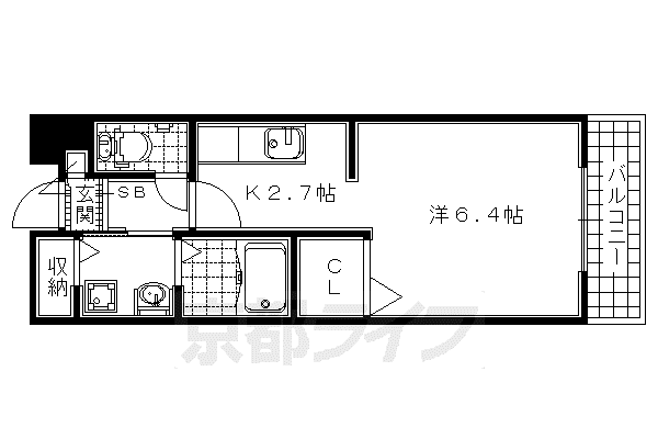近鉄京都線 新田辺駅 徒歩2分 2階建 築18年(1K/2階)の間取り写真