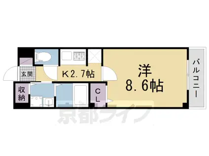 片町線 同志社前駅 徒歩4分 2階建 築19年(1K/1階)の間取り写真