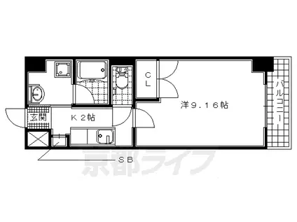 近鉄京都線 新田辺駅 徒歩2分 4階建 築21年(1K/3階)の間取り写真