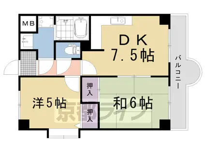 東海道本線 向日町駅 徒歩7分 5階建 築32年(2LDK/3階)の間取り写真