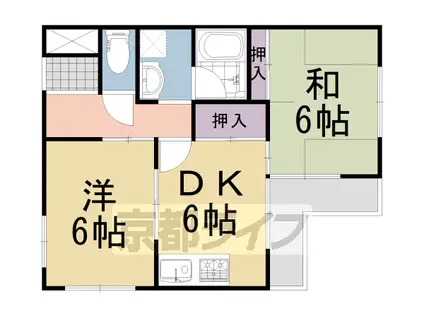 阪急電鉄京都線 長岡天神駅 徒歩15分 4階建 築38年(2DK/4階)の間取り写真