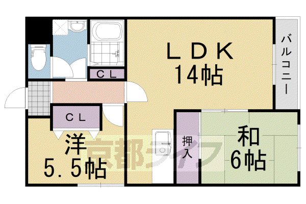 阪急電鉄京都線 長岡天神駅 徒歩15分 4階建 築36年(2LDK/3階)の間取り写真