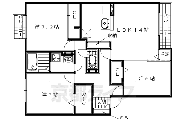 片町線 京田辺駅 徒歩20分 2階建 築15年(3LDK/1階)の間取り写真