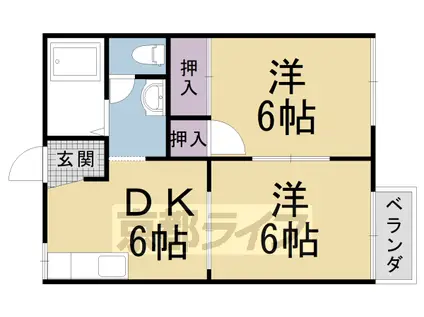 阪急電鉄京都線 西向日駅 徒歩3分 2階建 築37年(2DK/2階)の間取り写真