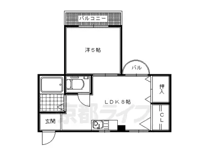 阪急電鉄京都線 洛西口駅 徒歩15分 4階建 築49年(1LDK/4階)の間取り写真