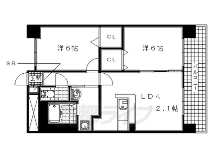 近鉄京都線 三山木駅 徒歩1分 6階建 築14年(2LDK/3階)の間取り写真