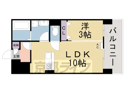 近鉄京都線 新田辺駅 徒歩1分 4階建 築14年(1LDK/4階)の間取り写真
