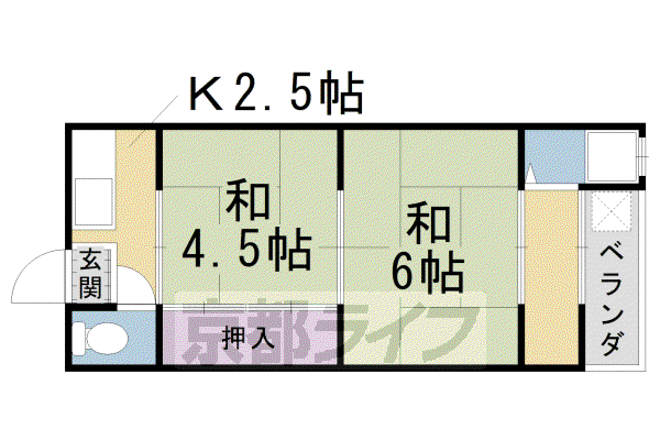 片町線 京田辺駅 徒歩8分 2階建 築54年(2K/1階)の間取り写真