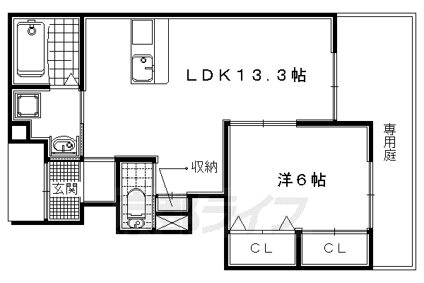 近鉄京都線 興戸駅 徒歩14分 2階建 築14年(1LDK/1階)の間取り写真