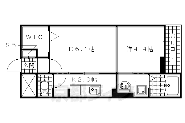 近鉄京都線 新田辺駅 徒歩12分 4階建 築12年(1DK/3階)の間取り写真