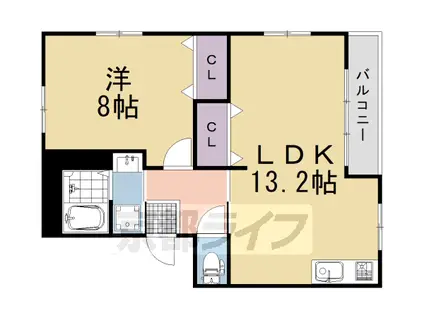阪急電鉄京都線 洛西口駅 徒歩7分 3階建 築51年(1LDK/3階)の間取り写真