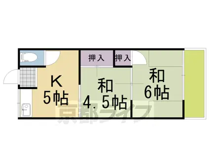 東海道本線 長岡京駅 徒歩5分 2階建 築48年(2DK/2階)の間取り写真