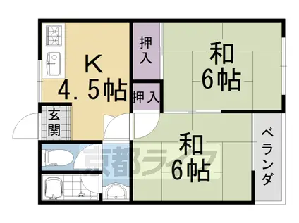 阪急電鉄京都線 西向日駅 徒歩18分 2階建 築47年(2DK/2階)の間取り写真