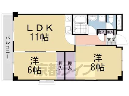 東海道本線 西大路駅 徒歩5分 7階建 築30年(2LDK/3階)の間取り写真