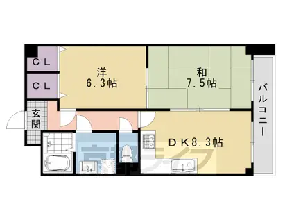 阪急電鉄京都線 桂駅 徒歩6分 3階建 築30年(2DK/3階)の間取り写真