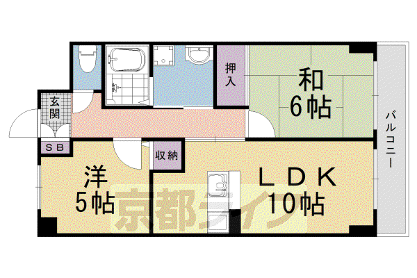 山陰本線 花園駅(京都) 徒歩8分 6階建 築33年(2LDK/3階)の間取り写真