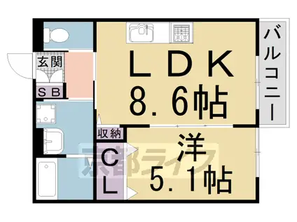 近鉄京都線 新田辺駅 徒歩13分 2階建 築13年(1LDK/2階)の間取り写真