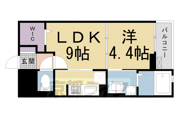近鉄京都線 新田辺駅 徒歩4分 4階建 築9年(1LDK/3階)の間取り写真