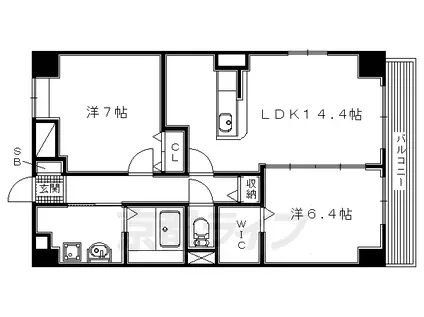近鉄京都線 新田辺駅 徒歩9分 4階建 築7年(2LDK/3階)の間取り写真