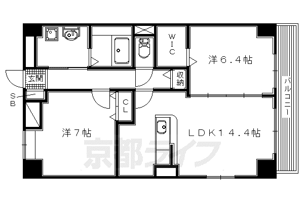 近鉄京都線 新田辺駅 徒歩9分 4階建 築8年(2LDK/1階)の間取り写真