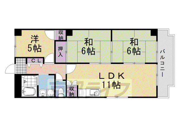 阪急電鉄京都線 桂駅 徒歩5分 6階建 築41年(3LDK/4階)の間取り写真