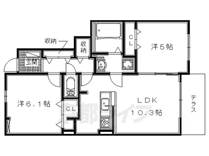 近鉄京都線 興戸駅 徒歩13分 2階建 築7年(2LDK/1階)の間取り写真