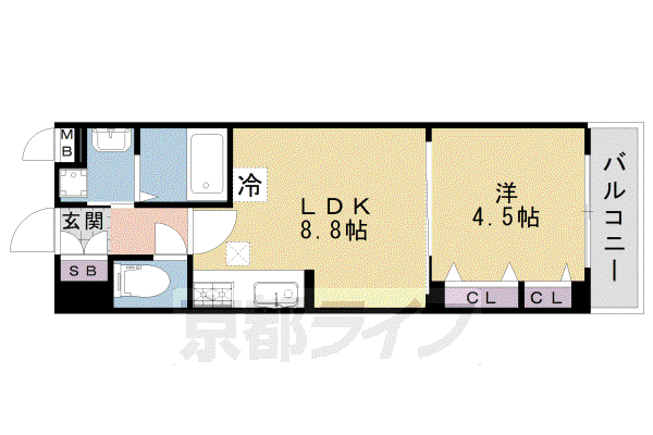 近鉄京都線 興戸駅 徒歩10分 3階建 築6年(1DK/1階)の間取り写真