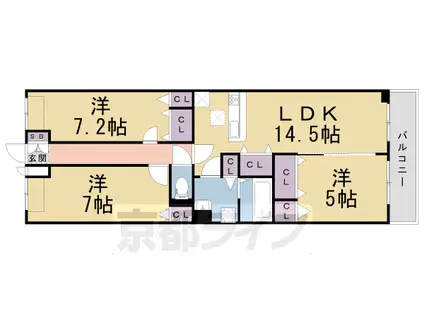 近鉄京都線 興戸駅 徒歩10分 3階建 築6年(3LDK/1階)の間取り写真