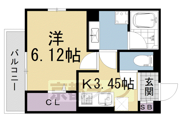 近鉄京都線 三山木駅 徒歩7分 3階建 築5年(1K/1階)の間取り写真