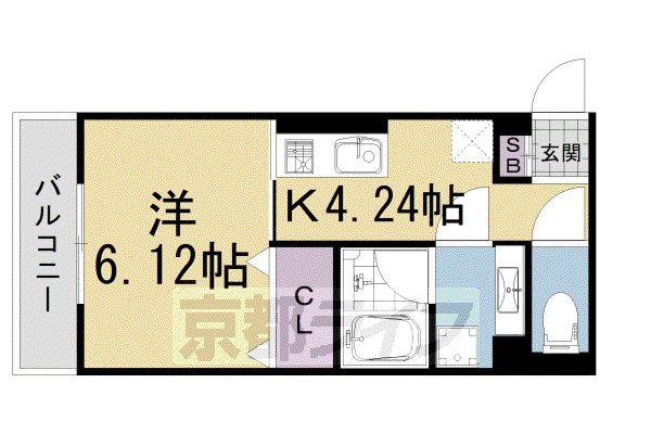 近鉄京都線 三山木駅 徒歩7分 3階建 築5年(1K/3階)の間取り写真