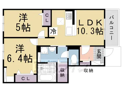 近鉄京都線 興戸駅 徒歩10分 2階建 築4年(2LDK/1階)の間取り写真